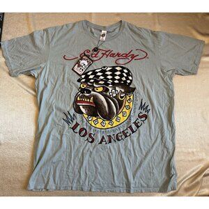 NEW Ed Hardy Deadstock PLUS T-SHIRT Gray‎ Blue BULLDOG LOS ANGELES XXXXL 4XL